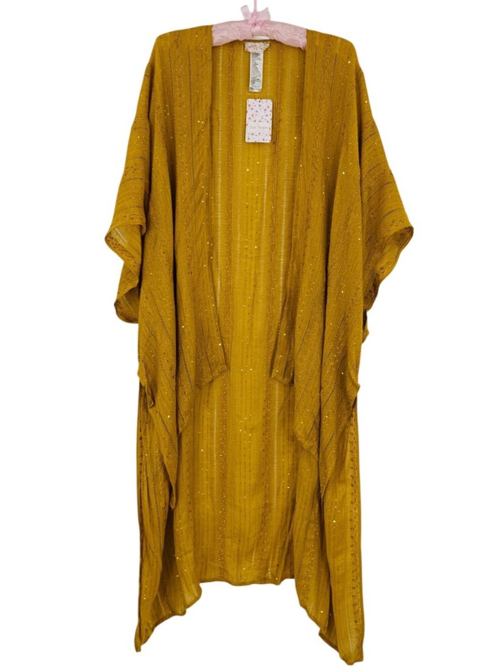 NWT Free People Golden Yellow Sequin Kimono | Boho Whimsigoth Coastal Cowgirl OS - Picture 2 of 16